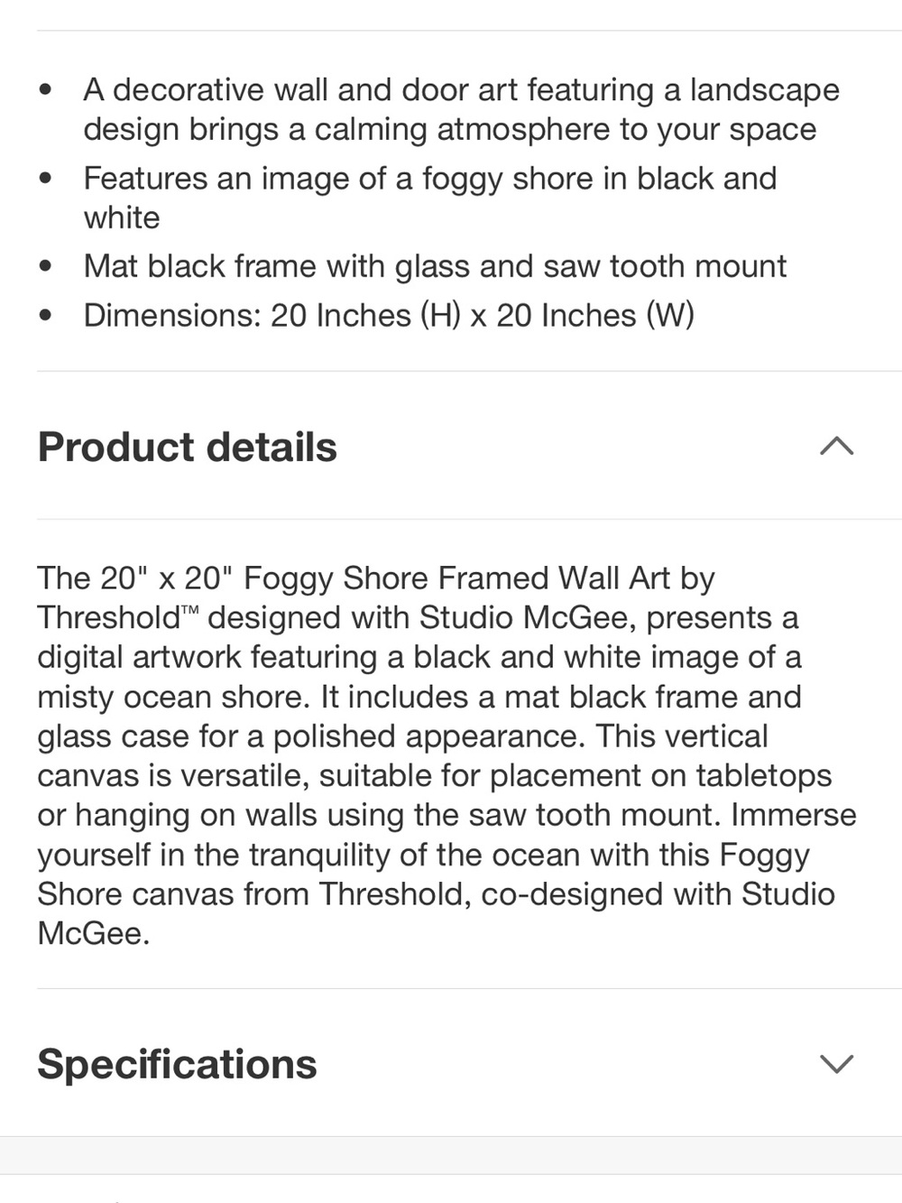 Studio McGee 20” x 20” Foggy Shore Framed Wall Art - Picture 8 of 15